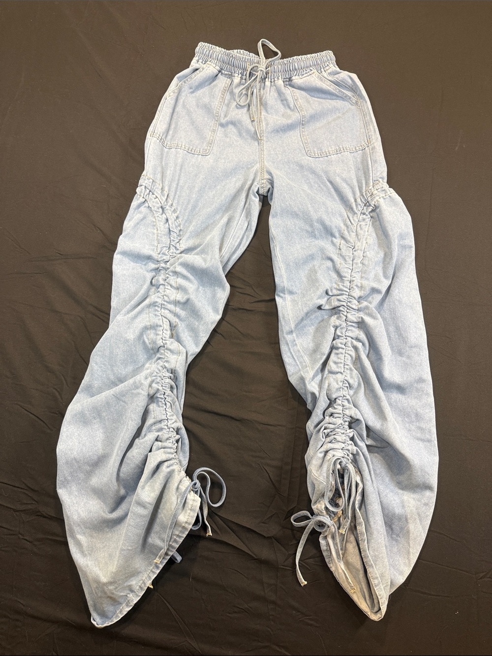 SHEIN Light Blue Ruched High-Rise Drawstring Jeans NWOT Size 27